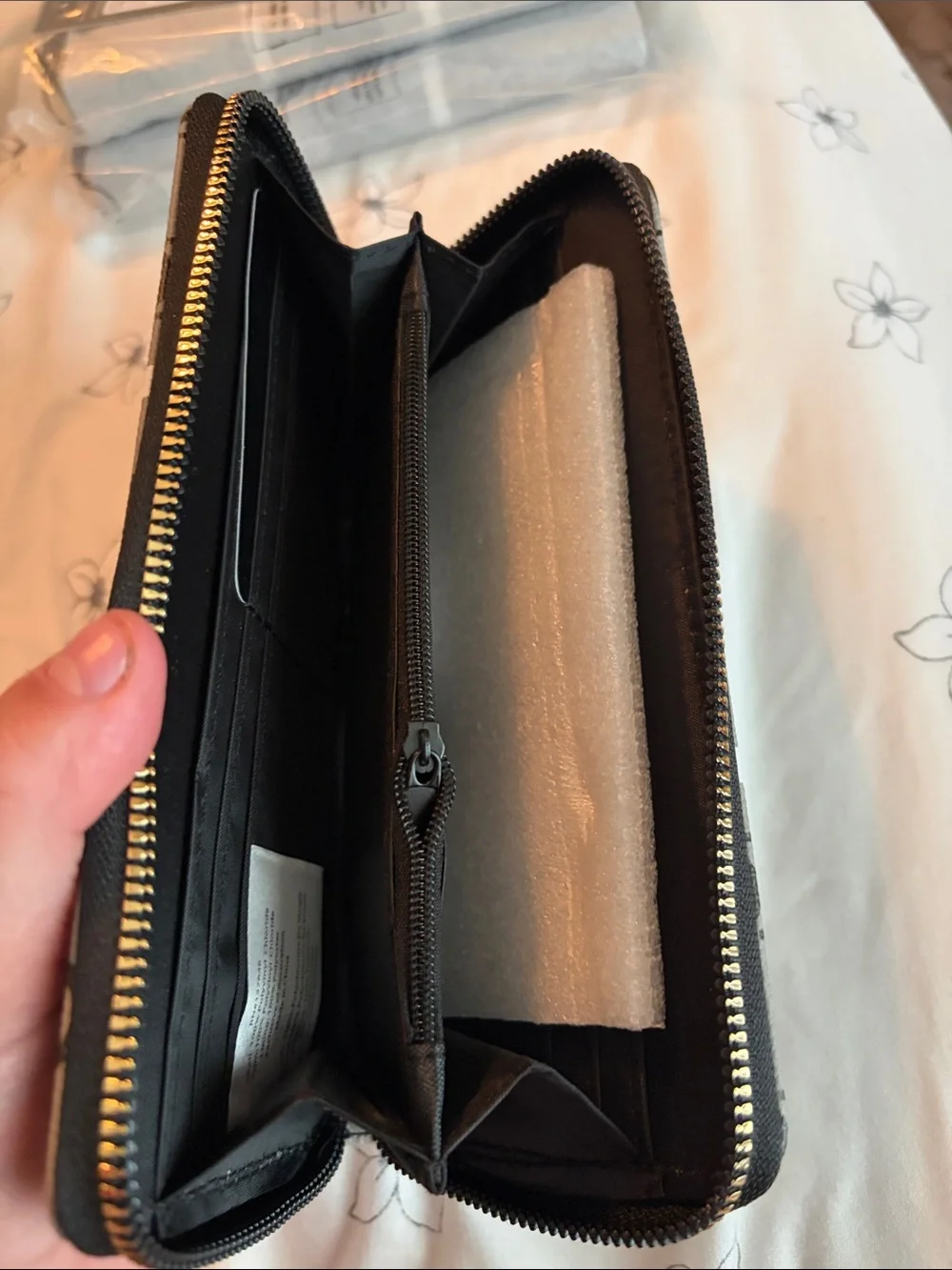 MWT Vera New York Gray Logo Zip Wallet with Stripe Detail
